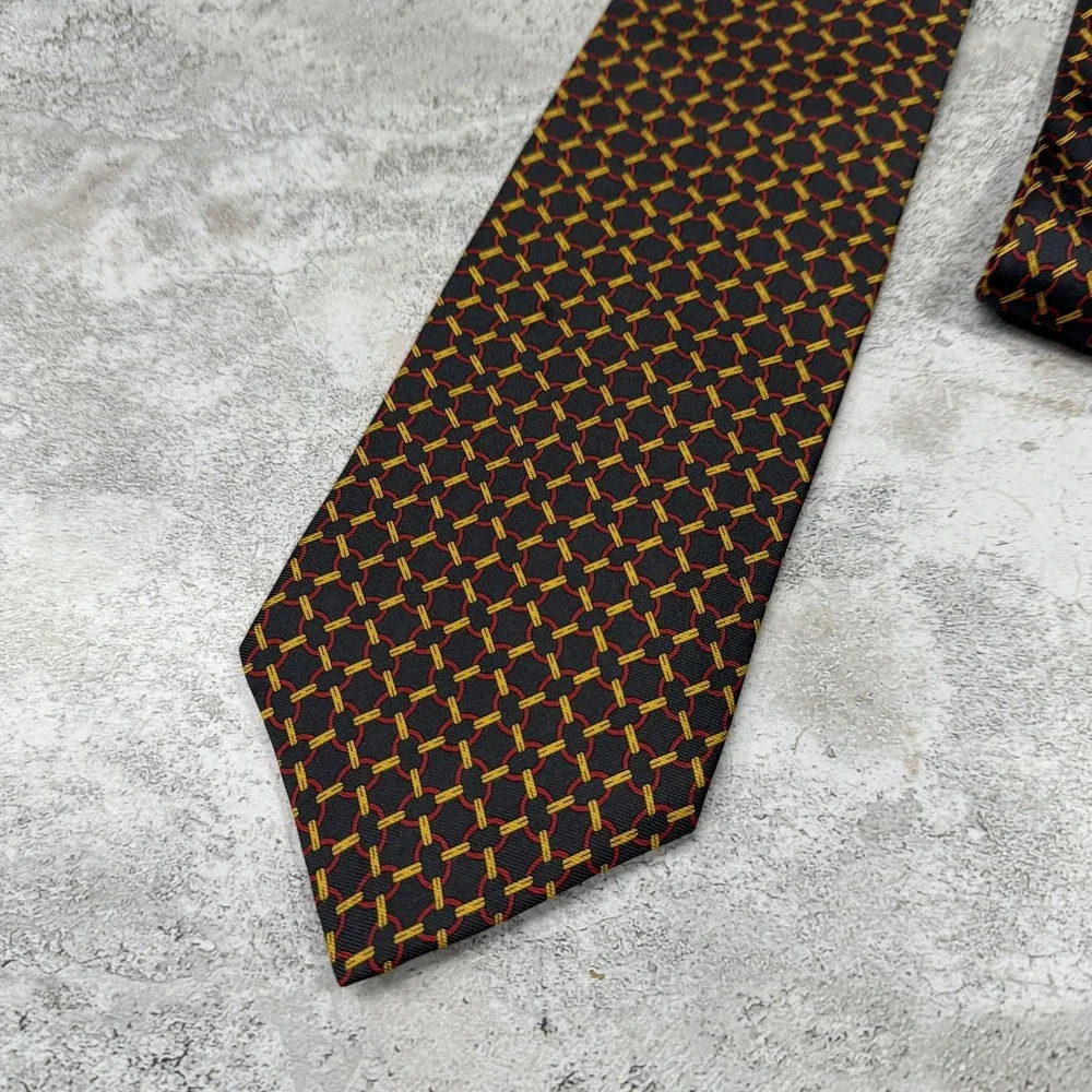 Christian Dior Silk Tie Mens One Size Black Geometric 100% Silk Made USA Necktie